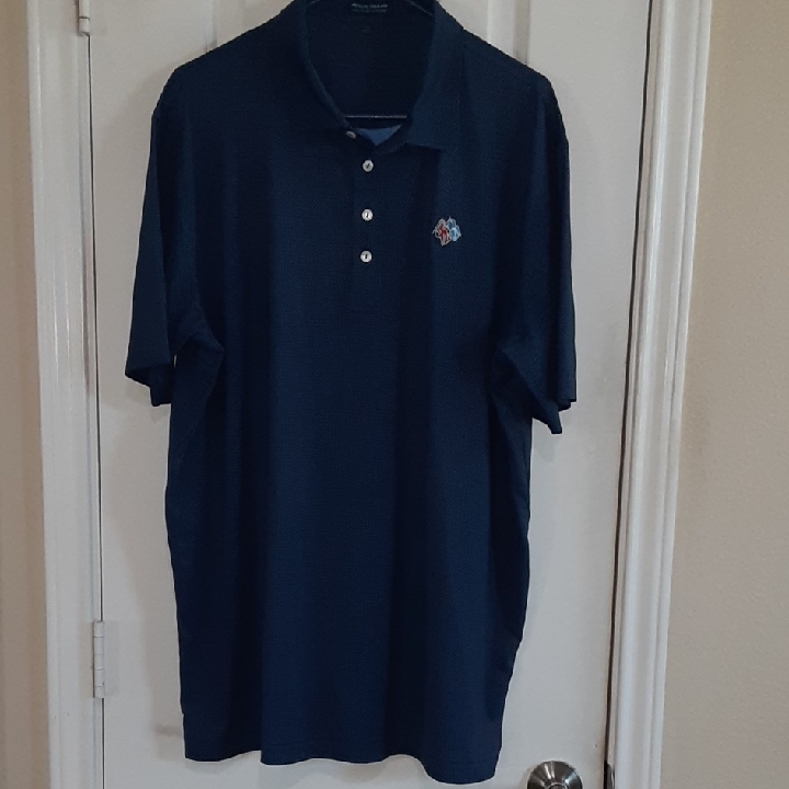 Peter Millar Crown Crafted Frederica Golf Club Polo Shirt Mens Xl Navy Teal Dot